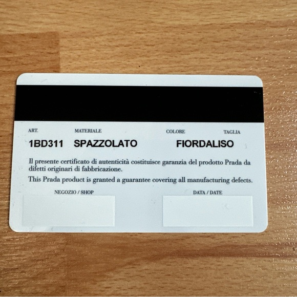 Prada 1BD311 Cleo handbag Authenticity Card